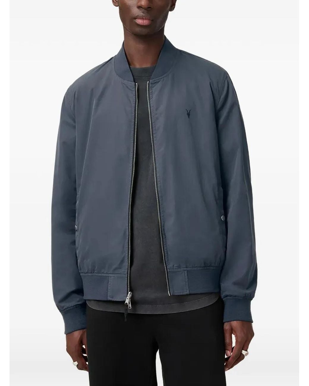 AllSaints Blue Logo-Embroidered Bomber Jacket for men