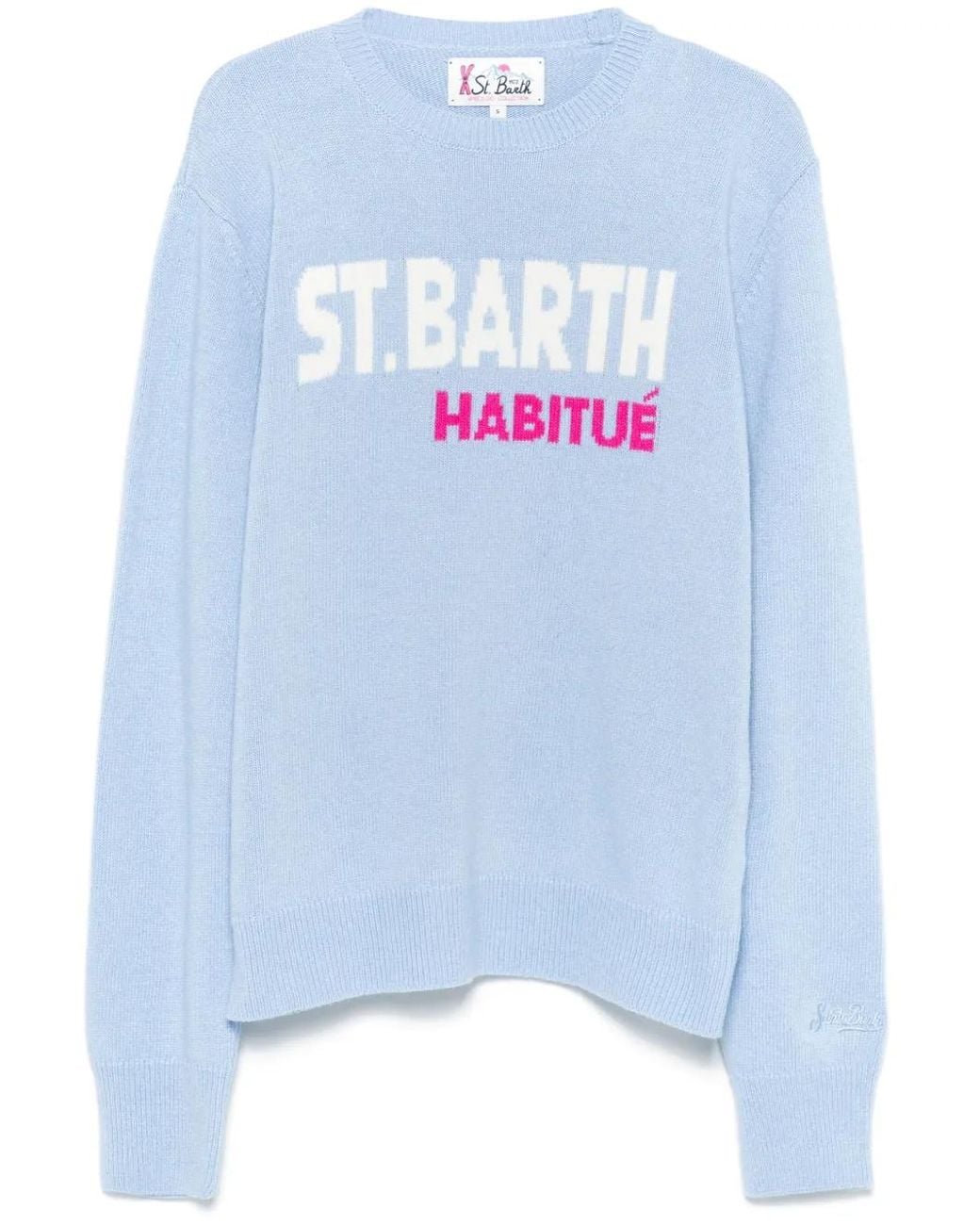 Mc2 Saint Barth Blue Knitted Slogan Jacquard Sweater