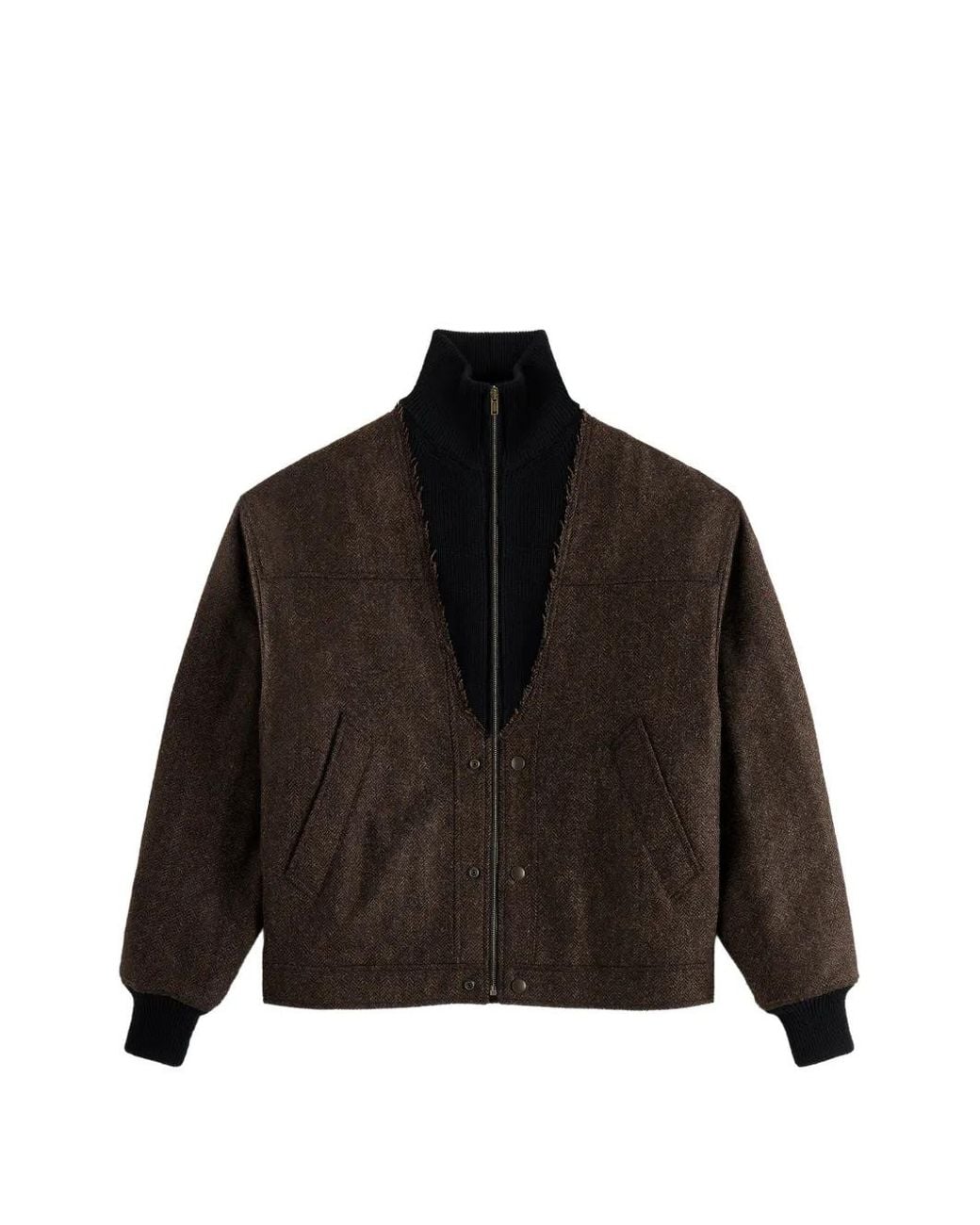 Maison Margiela Black Herringbone Wool Zip Jacket for men