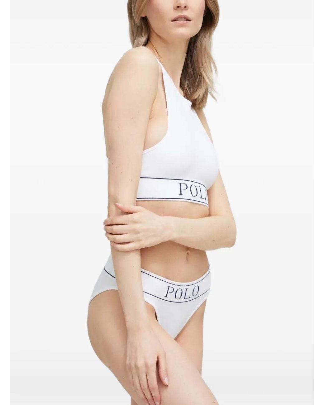 Polo Ralph Lauren White Logo-Underband Ribbed-Knit Bra
