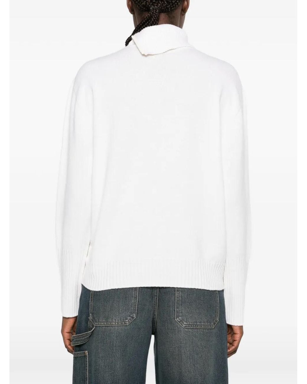 Courreges White Zip-Neck Ribbed-Trim Sweater