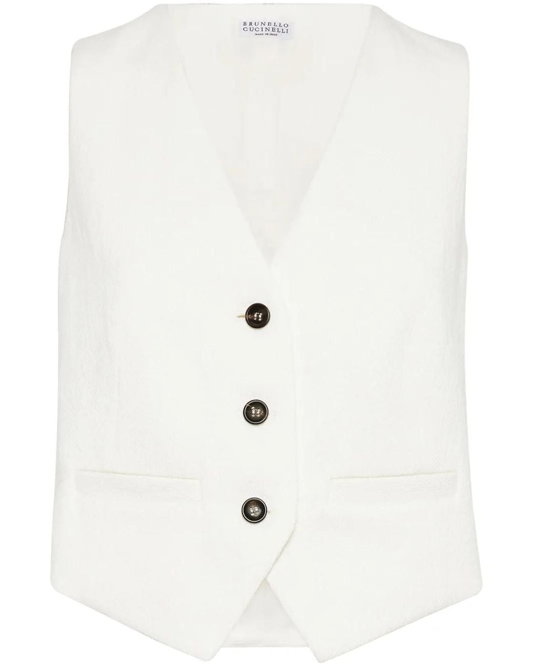 Brunello Cucinelli Button-Down Gilet Met Visgraat Patroon in het White