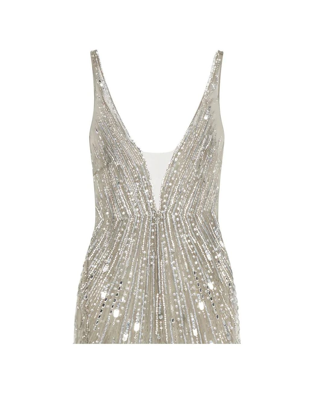 ROOM76 White Sequin-Embellished Sunburst-Pattern Dress