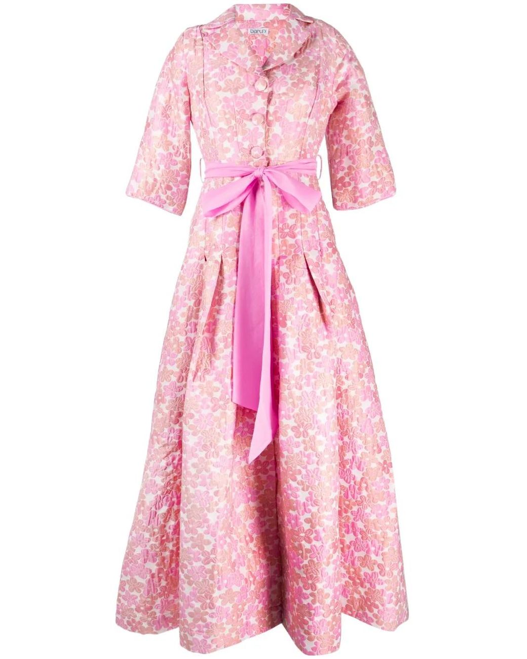 Baruni Pink Loretta Floral-Print Gown Dress