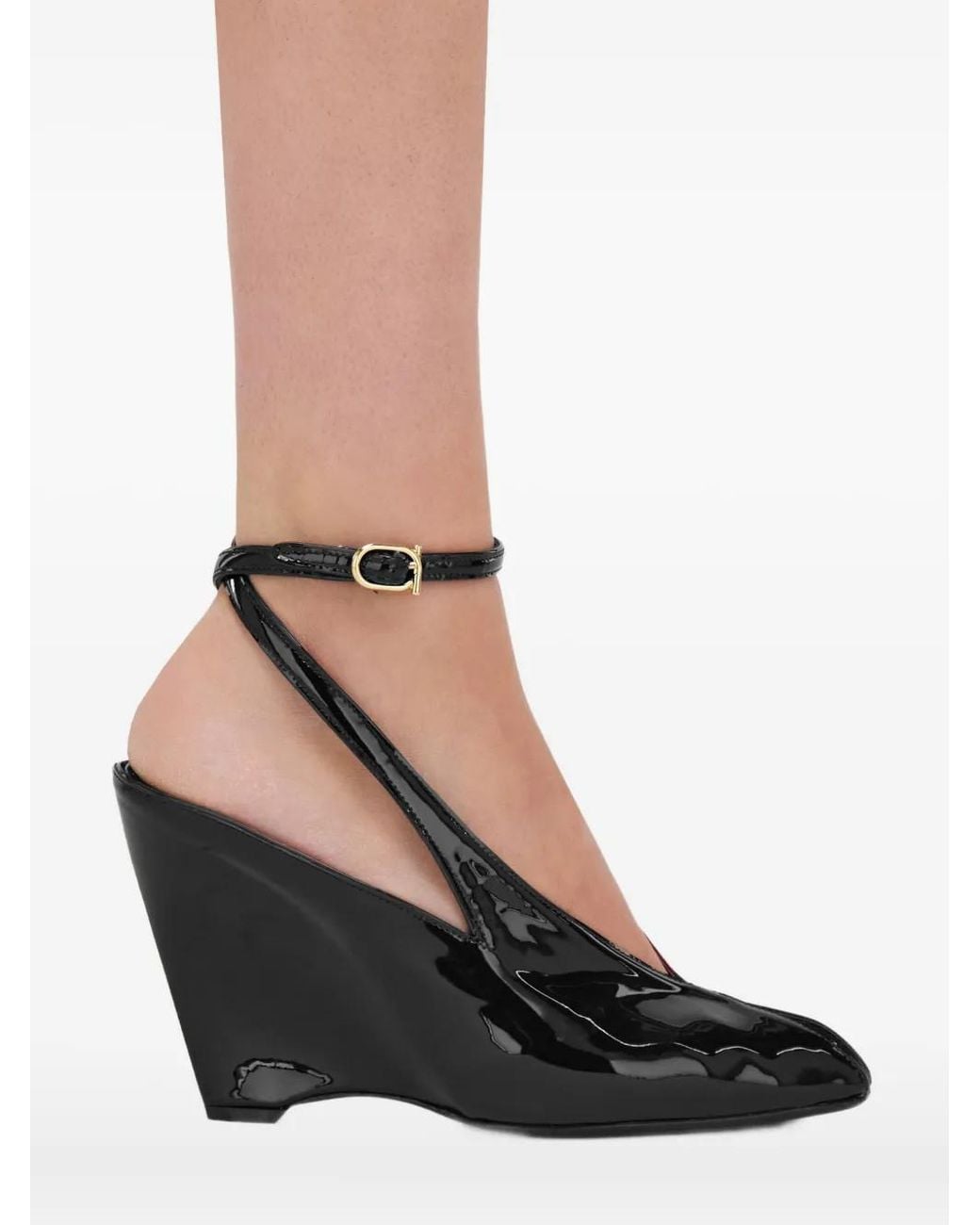 Ferragamo Black Leather Wedges