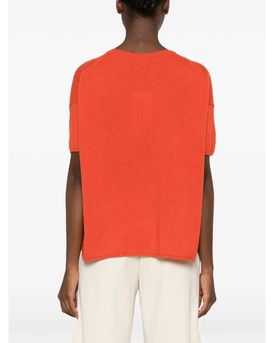 C.T.Plage Red Short-Sleeve Cashmere Sweater