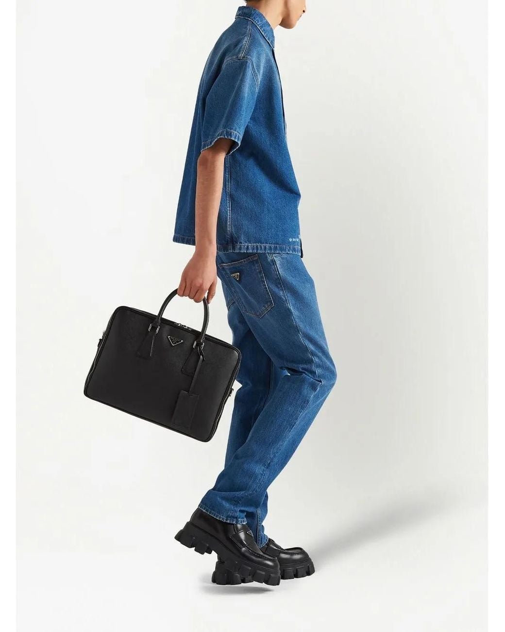 Prada Black Saffiano Leather Briefcase Bags for men