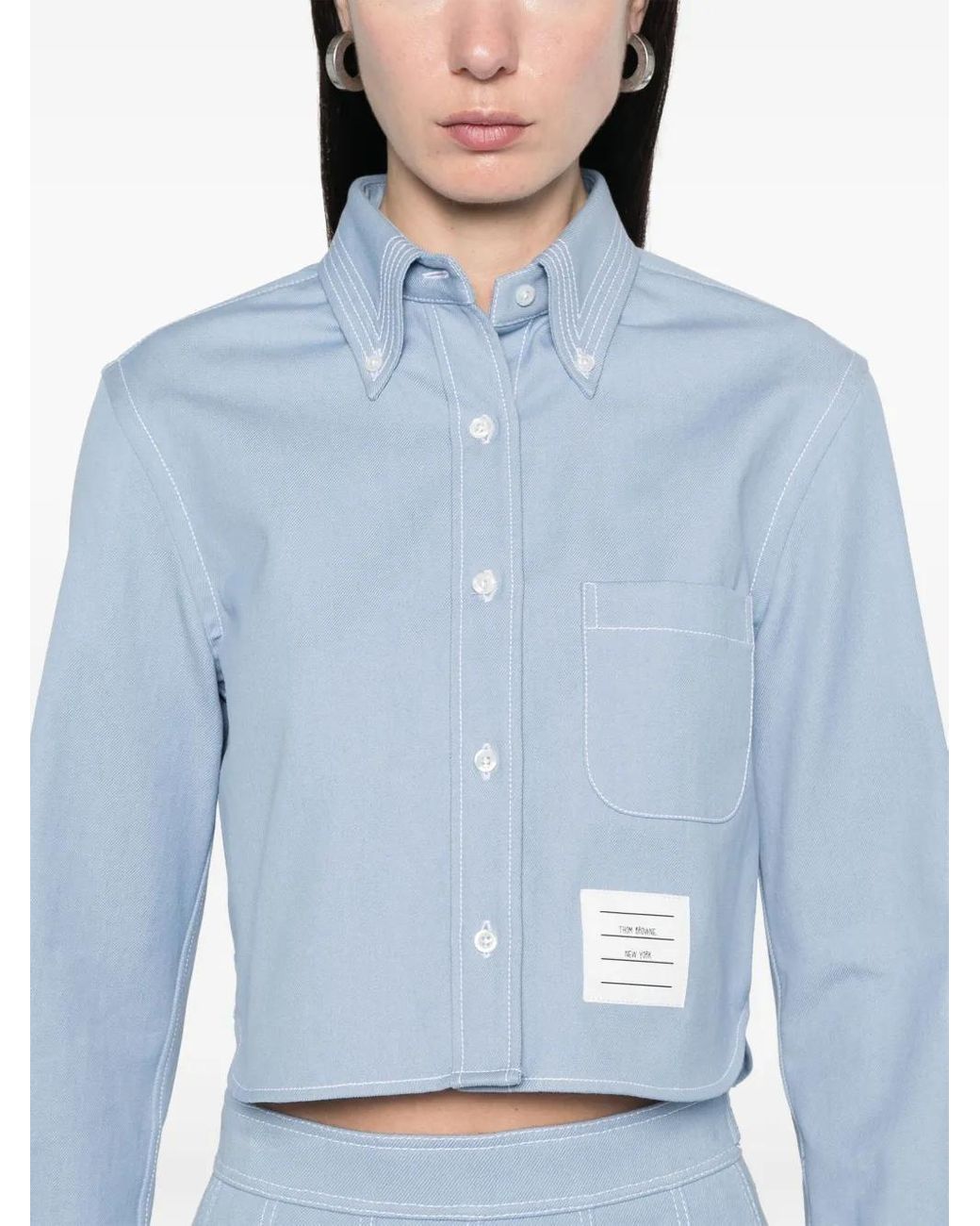 Thom Browne Blue Denim Cropped Shirt