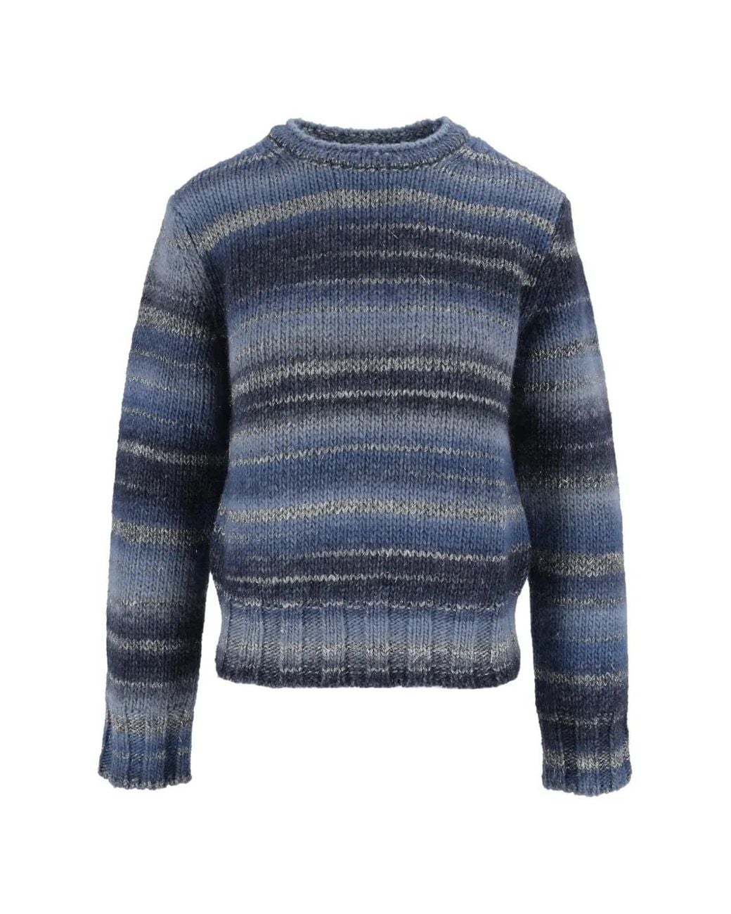 Kangra Blue Printed-Yarn Striped Crew-Neck Sweater