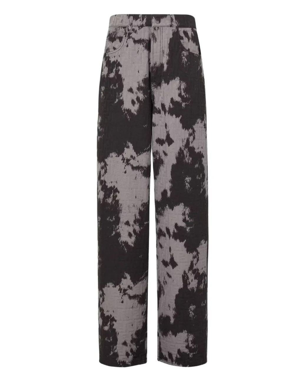 Fendi Gray Animal-Print Five-Pocket Jeans