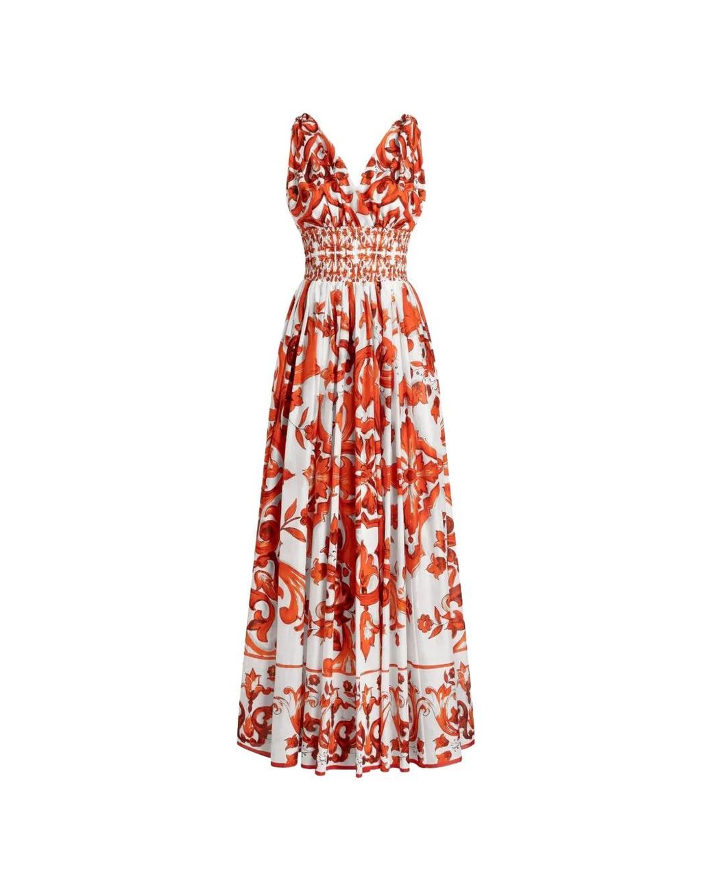 Dolce & Gabbana Red Majolica-Print Long Dress