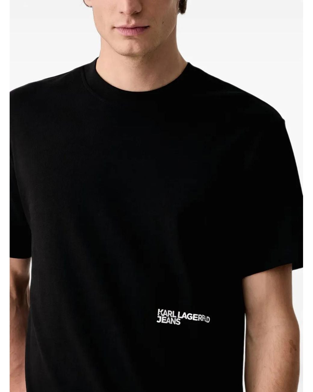 Karl Lagerfeld Black Logo-Print Cotton T-Shirt for men