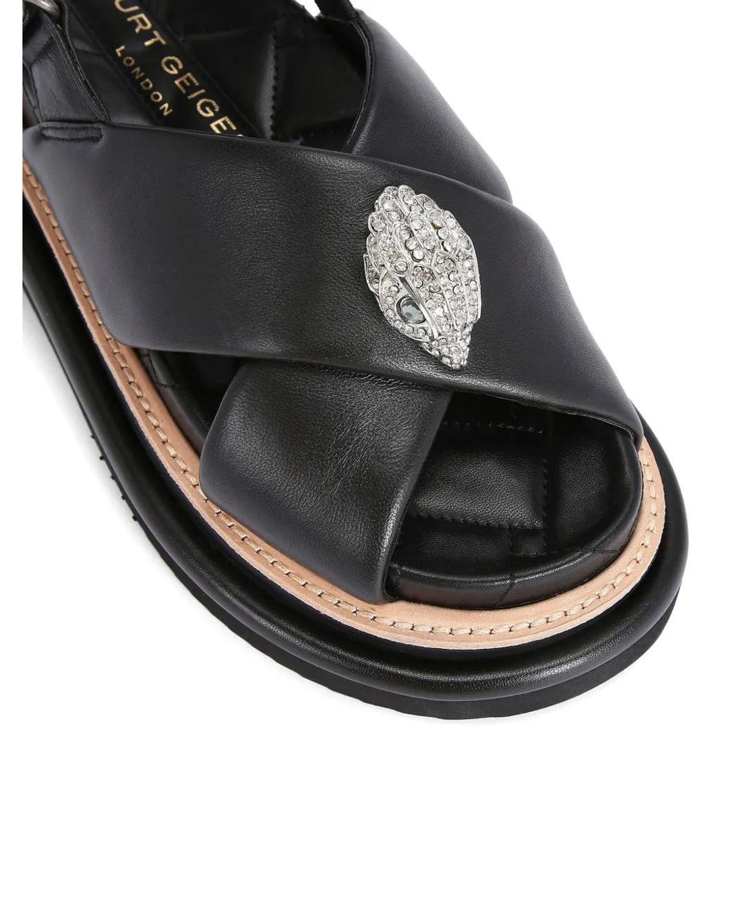 Kurt Geiger Black Leather Orson Cross-Strap Sandals