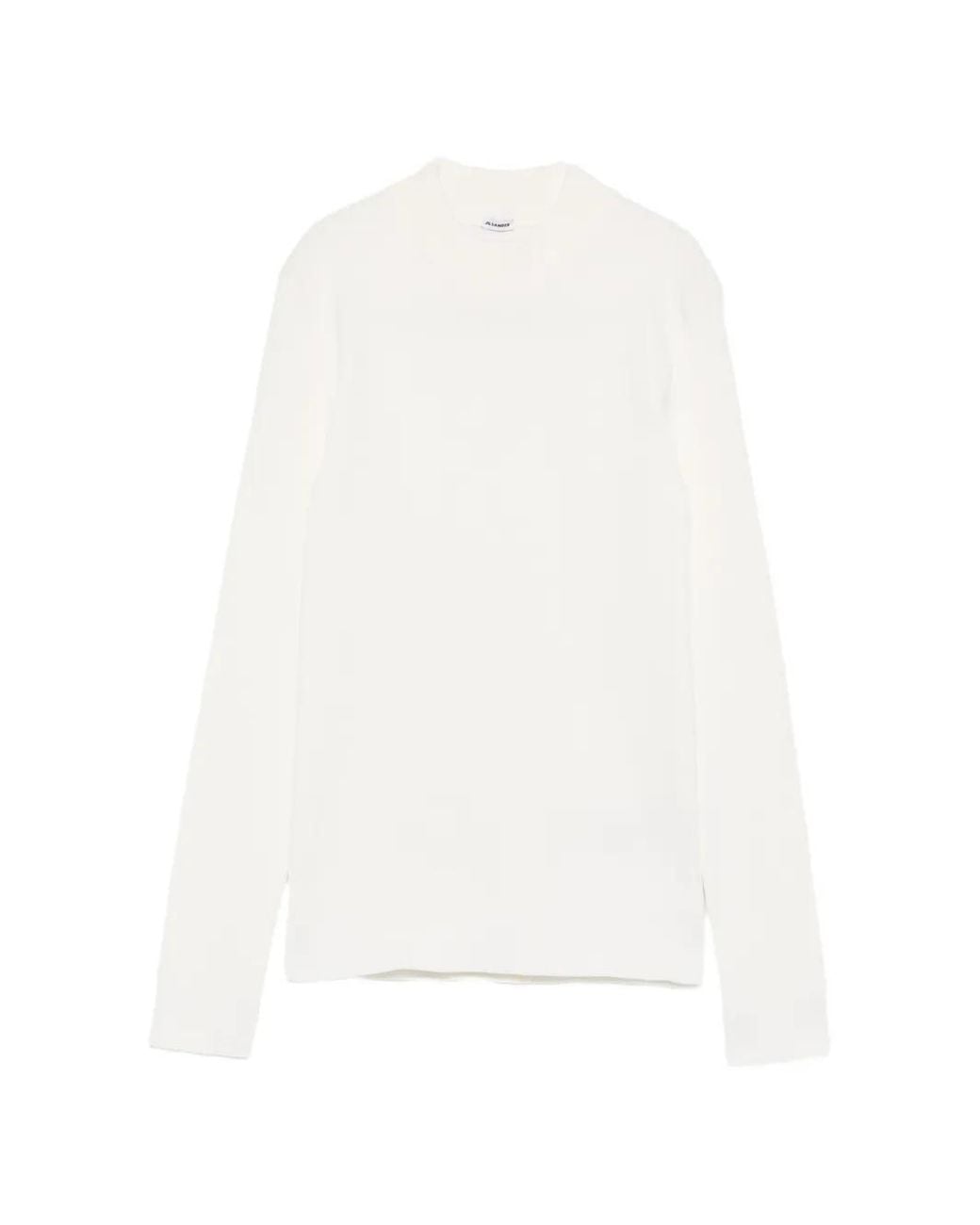 Jil Sander White Ribbed Mock-Neck Sweater for men