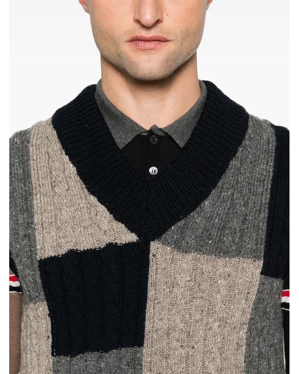 Thom Browne Patchwork-Pullunder Mit Zopfmuster in Black für Herren