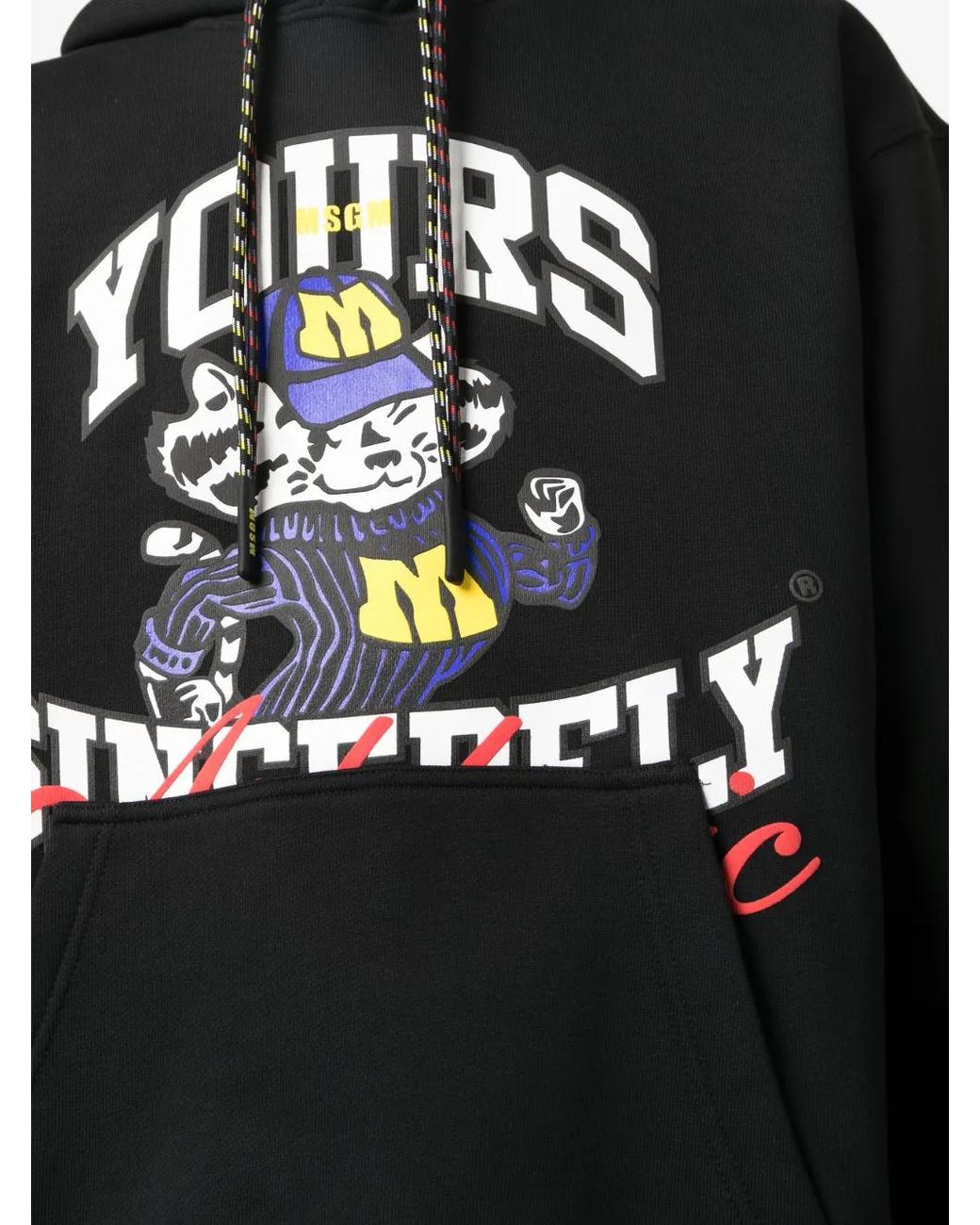 MSGM Black Graphic-Print Cotton Hoodie for men