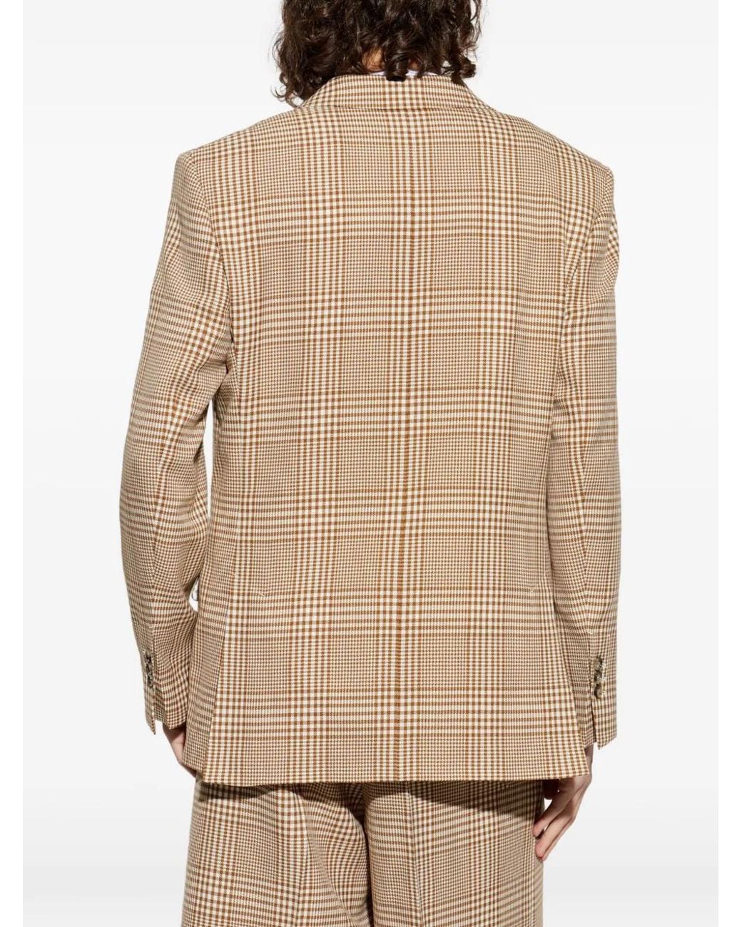 AMI Natural Checked Single-Breasted Wool Blazer for men
