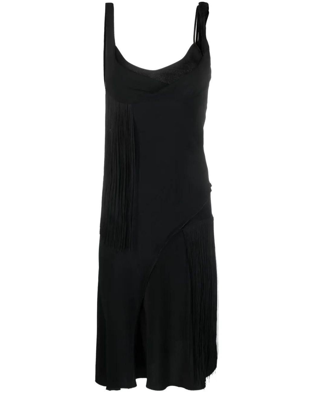 Victoria Beckham Black Asymmetric Fringe Mini Dress