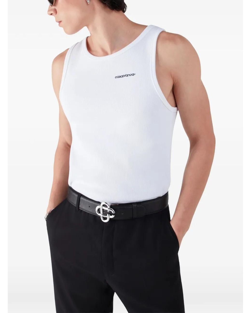 Casablanca White Embroidered-Logo Ribbed Tank Top for men
