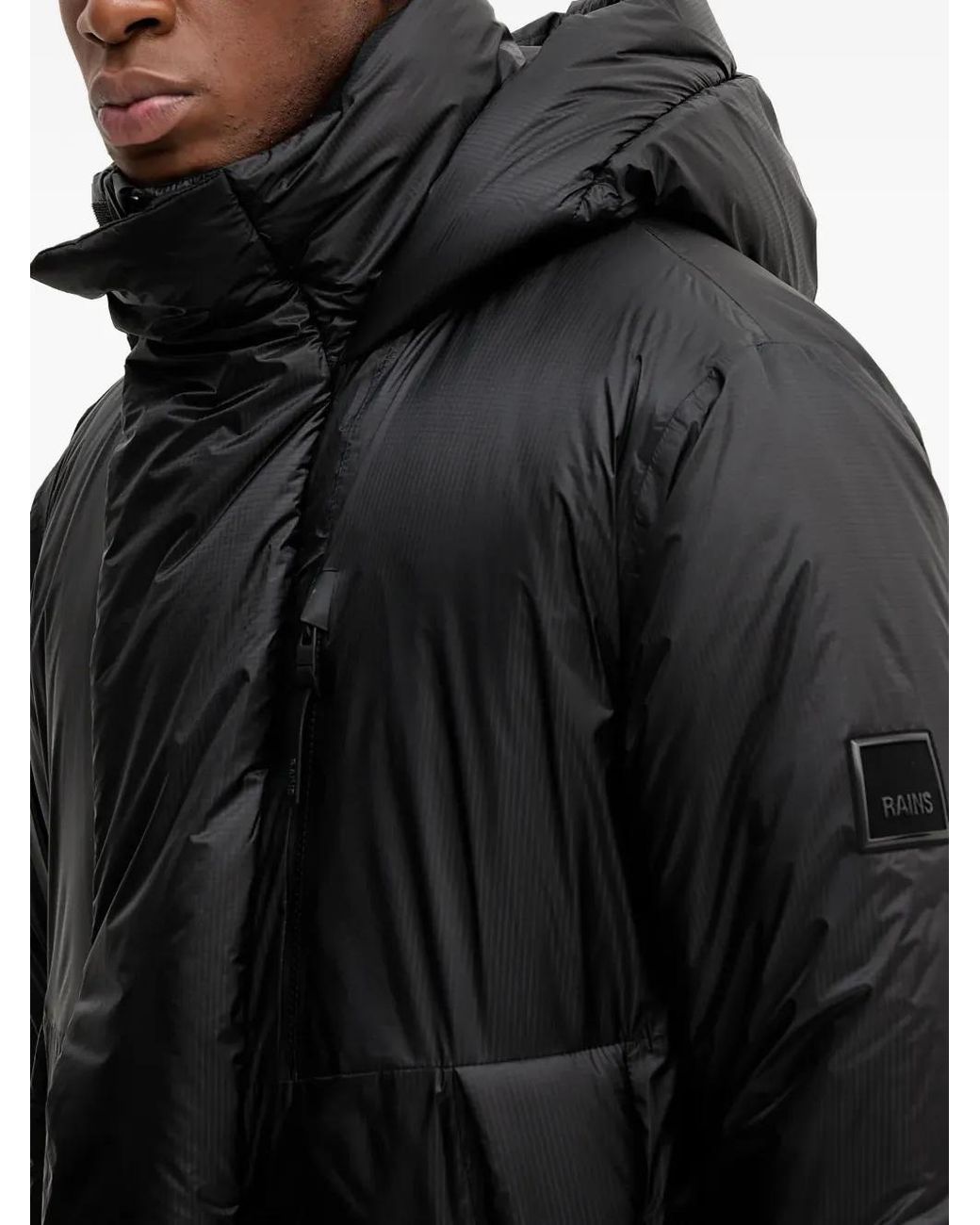 Rains Black 17240 Torna Insulated Hooded Panelled Jacket