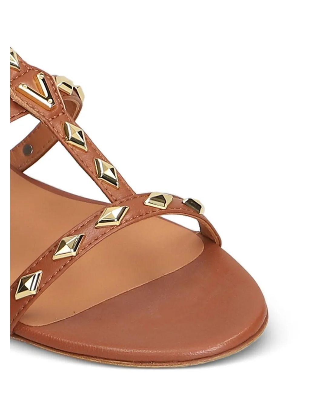 Via Roma 15 Brown Stud-Embellished Leather Sandals