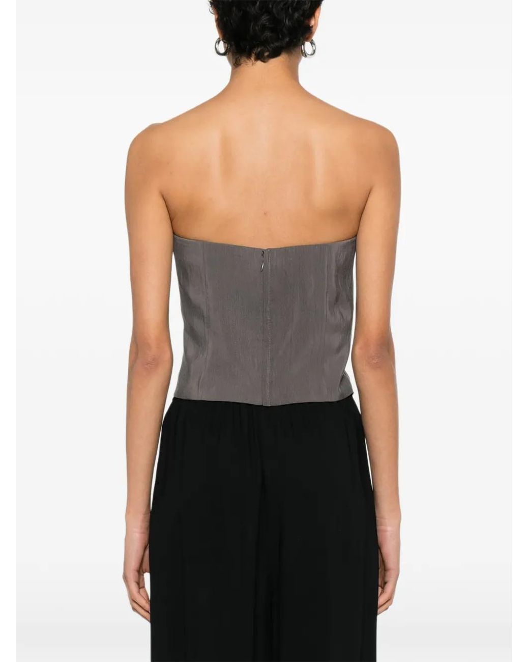 Giorgio Armani Gray Technical Silk Top With Floral Detail