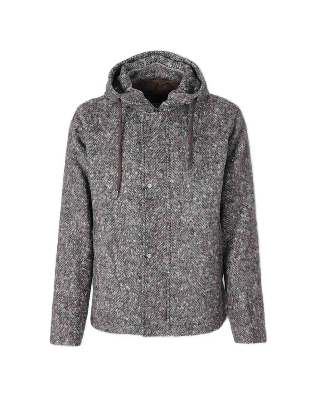 Herno Gray Herringbone-Pattern Hooded Jacket for men