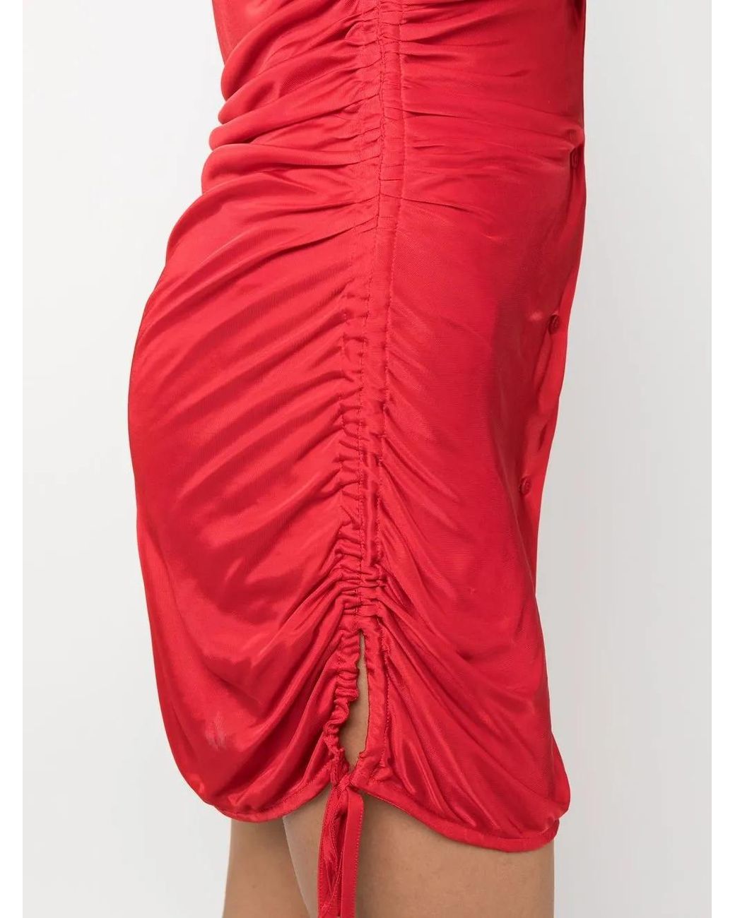 ANDREADAMO Red V-Neck Ruched Dress