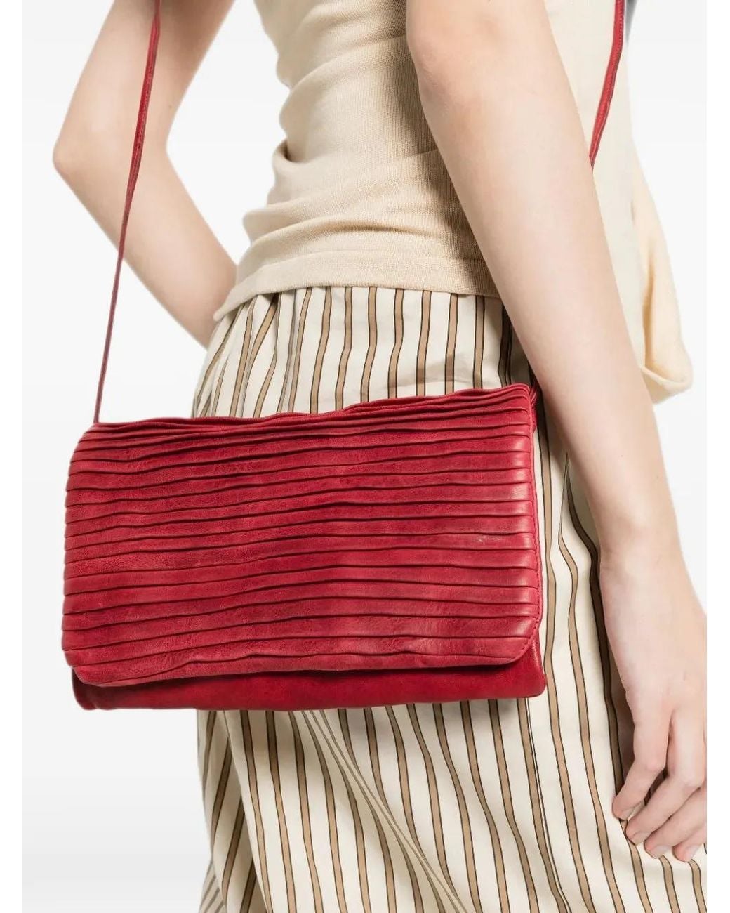 SOMMET Red Soffietta Rows Pleated Shoulder Bag
