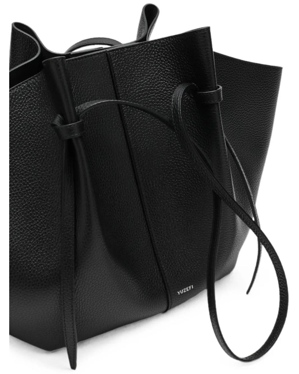 Yuzefi Black Mochile Pebbled Leather Shoulder Bag