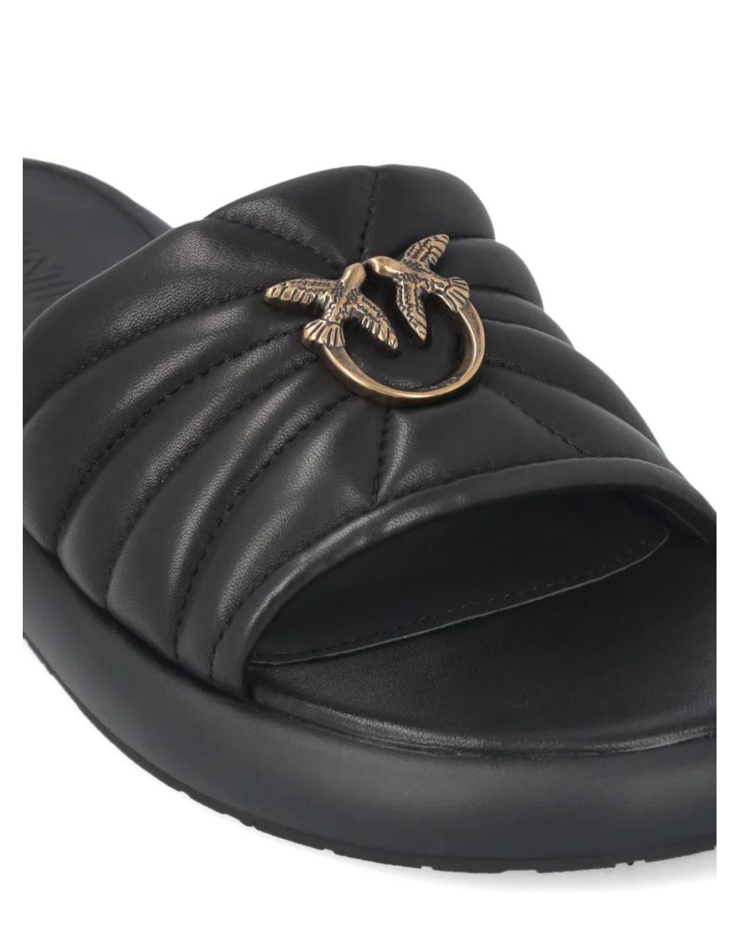 Pinko Black Quilted Logo Appliqué Sandals