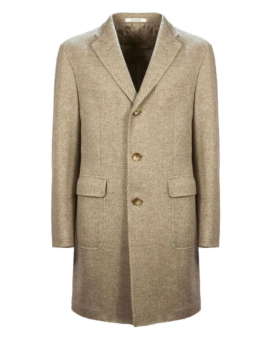 Tagliatore Natural Herringbone Weave Brooch Coat for men