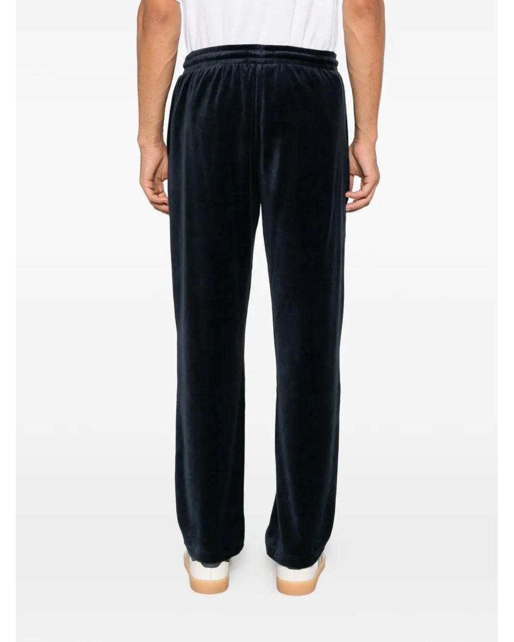 Emporio Armani Black Velvet-Effect Drawstring Track Pants for men