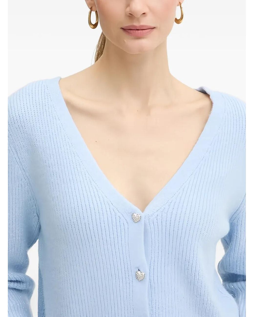 Morgan Blue Heart Button V-Neck Knitwear