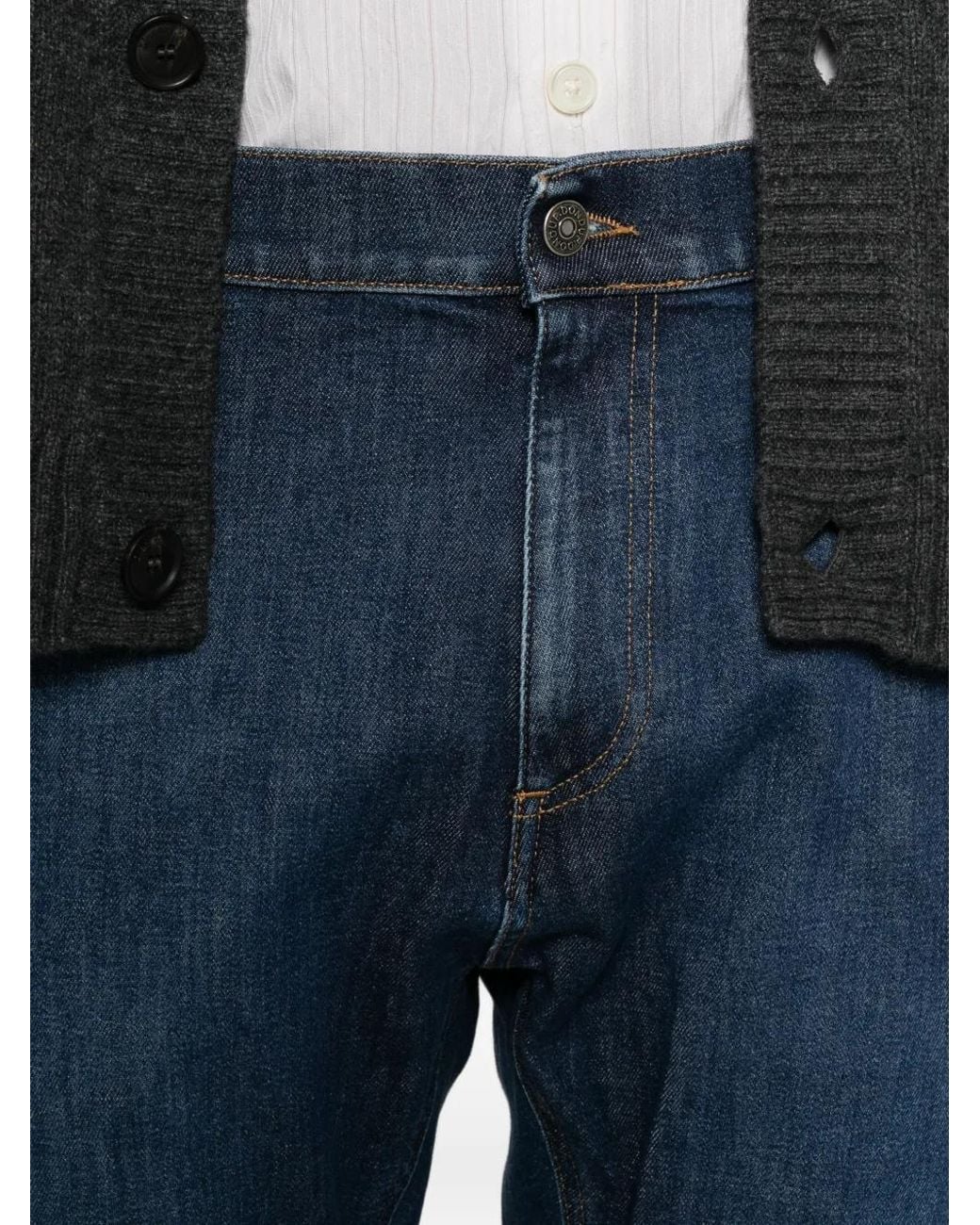 Dondup Blue Contrast-Stitch Logo-Patch Jeans for men