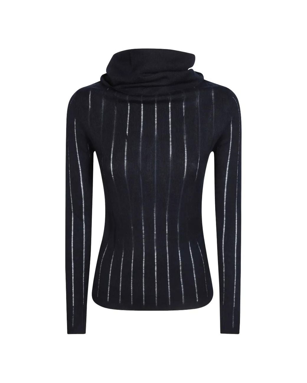 Max Mara Blue Ribbed-Knit Cowl-Neck Sweater