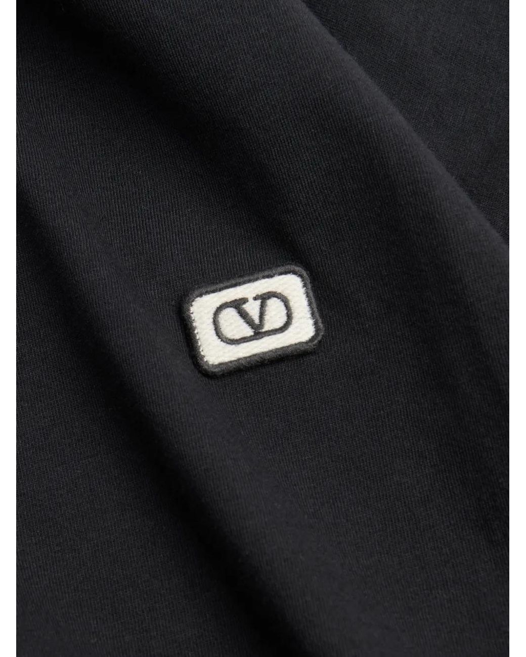 Valentino Garavani Black Cotton T-Shirt With Vlogo Patch for men