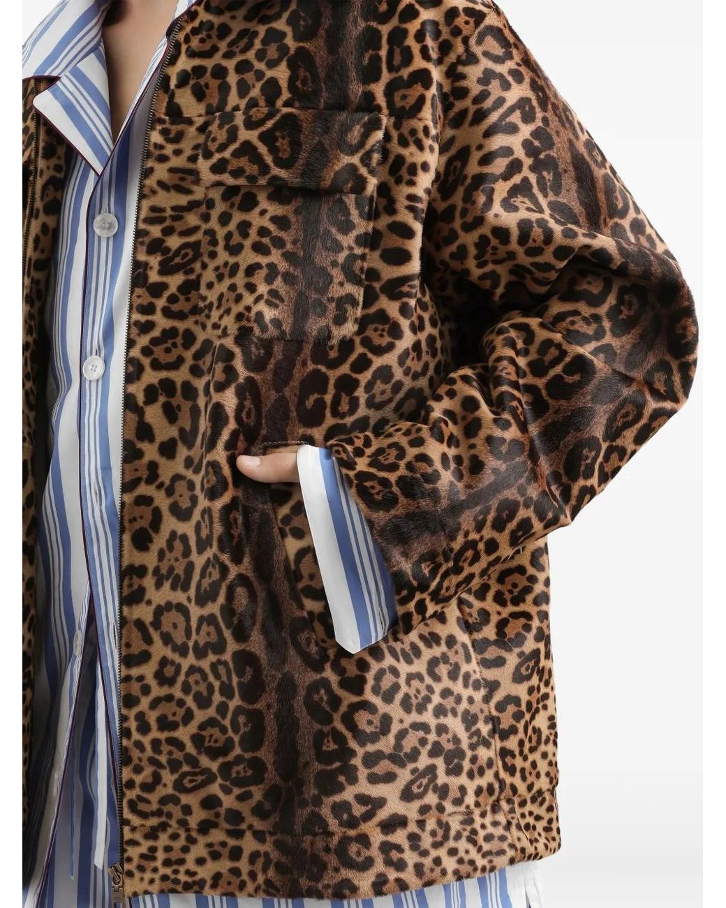 Dolce & Gabbana Brown Leopard-Print Pony Shirt-Style Jacket for men