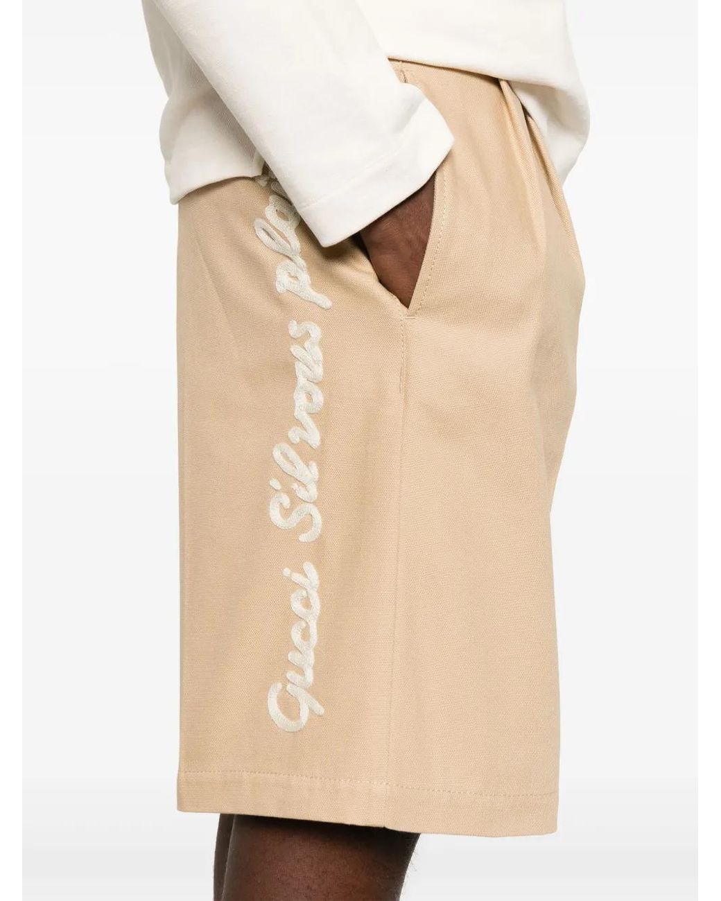 Gucci Natural Embroidered Bermuda Shorts for men