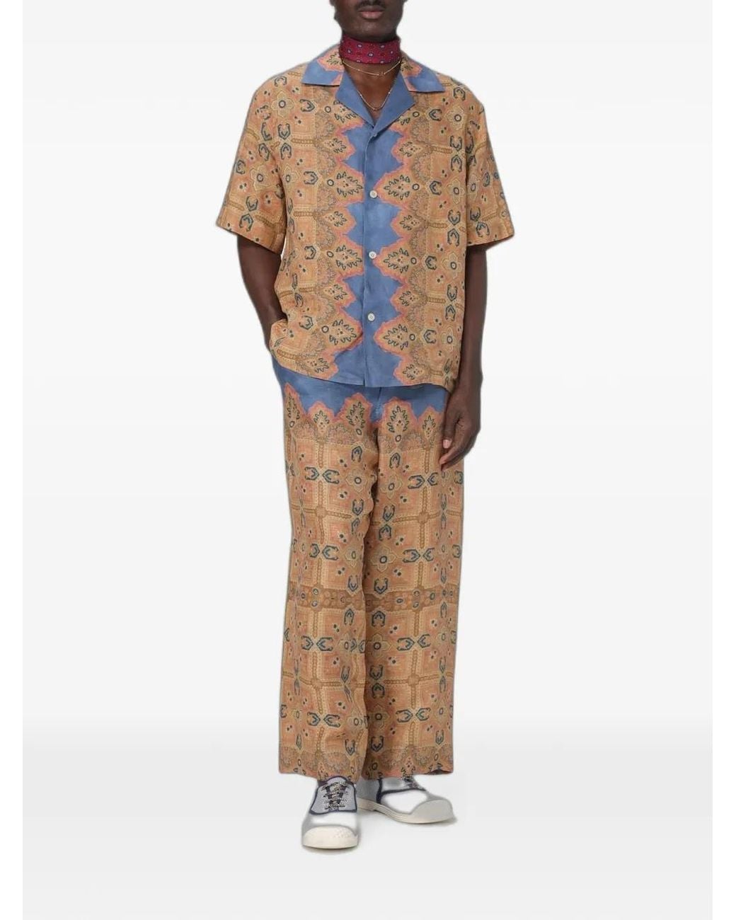 Valentino Garavani White Printed Linen Trousers for men