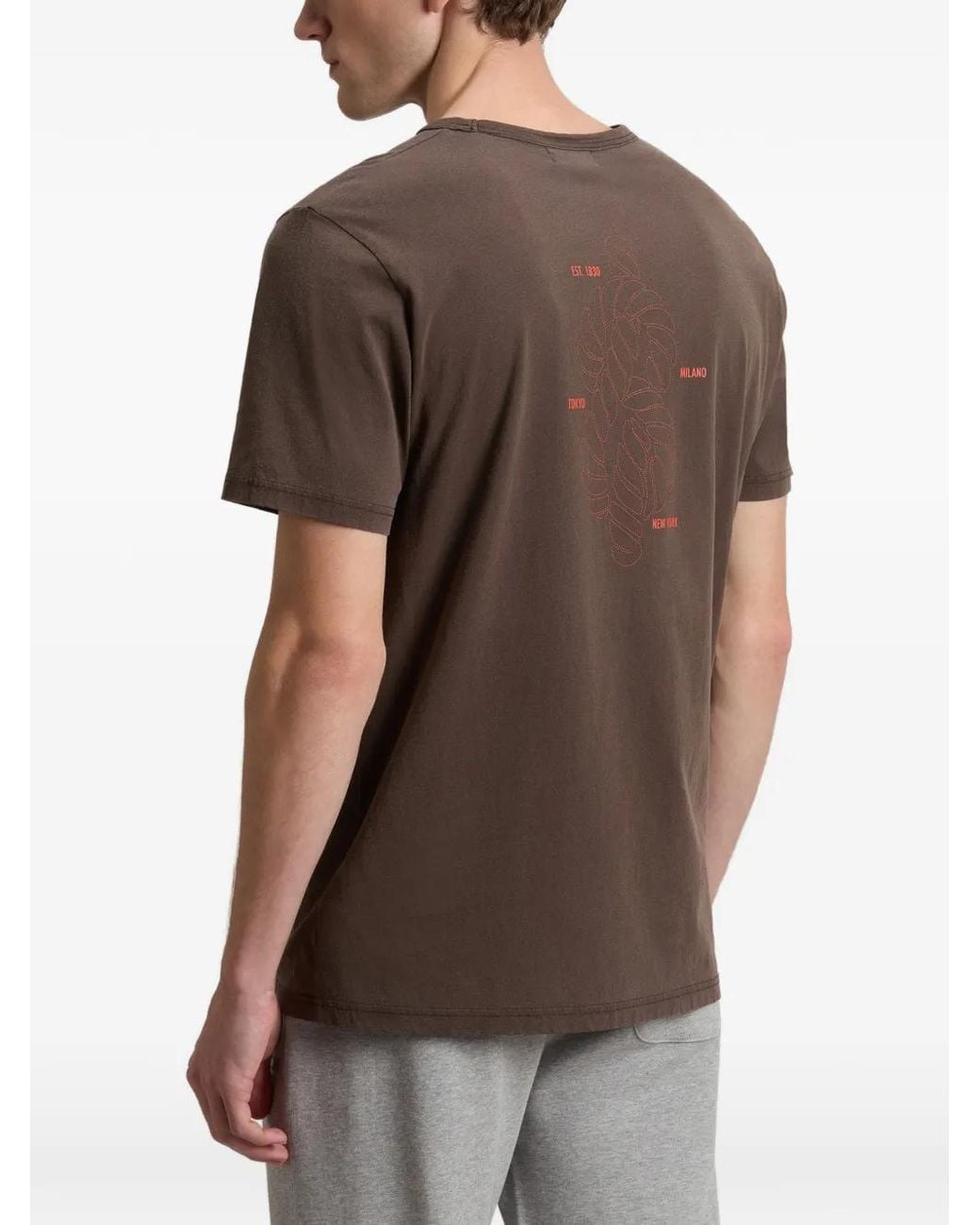Woolrich Brown Garment-Dyed Graphic-Print T-Shirt for men