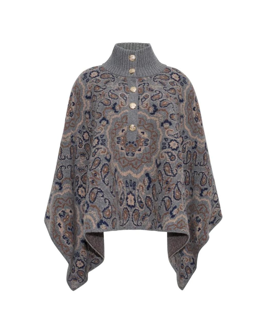 Cara Cara Gray Pagoda Paisley-Intarsia Cape