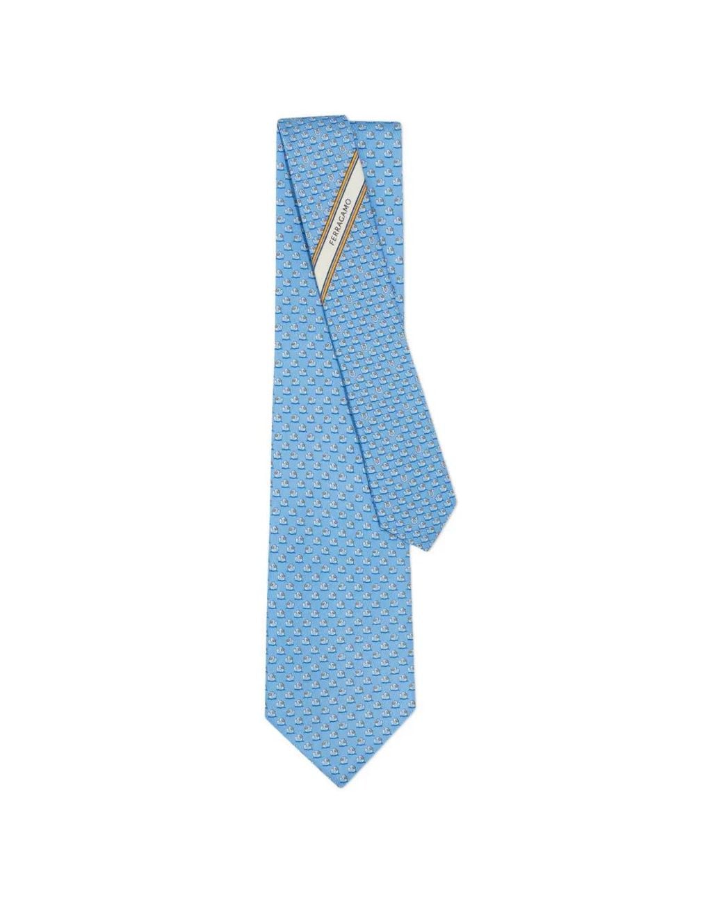 Ferragamo Blue Duckies Print Silk Tie for men