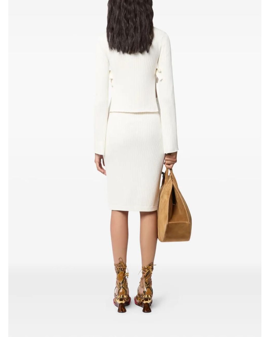 Nina Ricci White Ribbed Bows-Detail Sweater