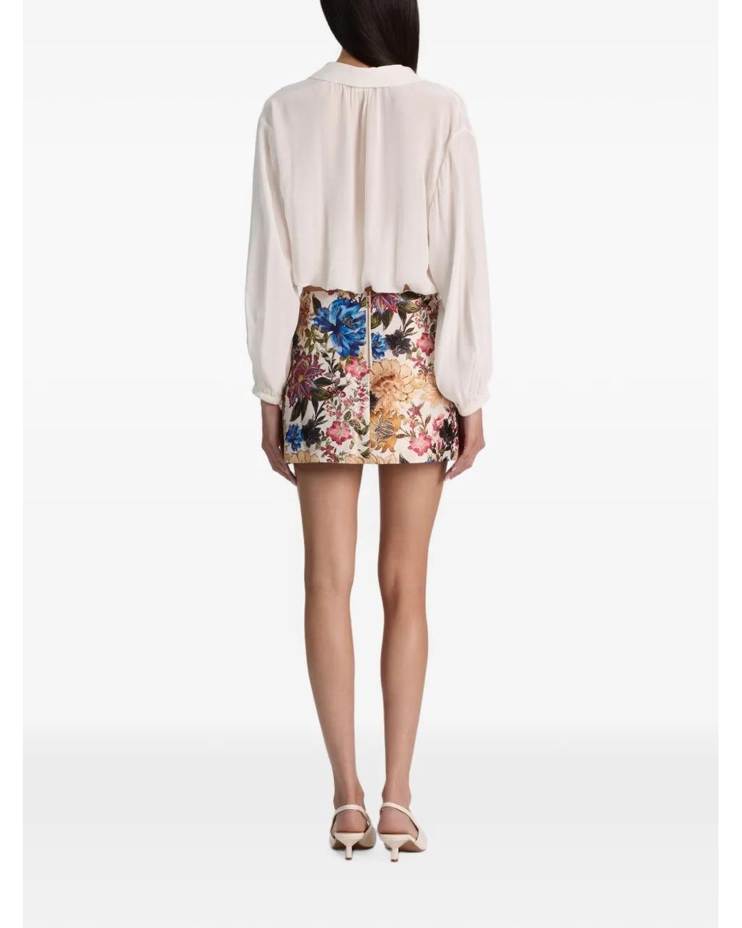 Alice + Olivia Natural Rubi Floral-Print Mini Skirt