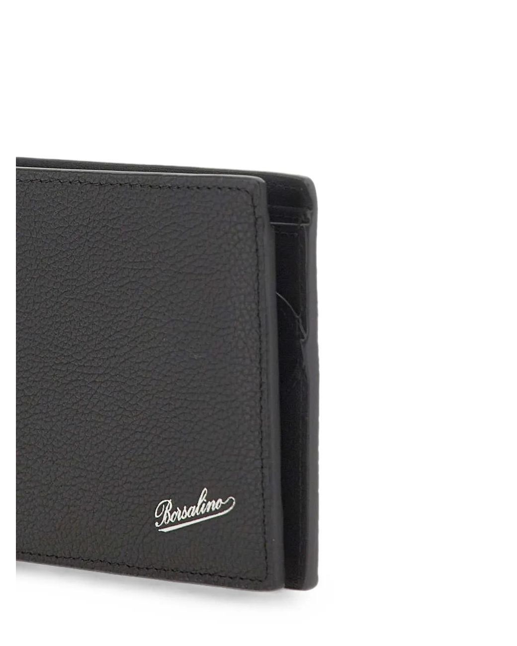 Borsalino Black Logo-Embossed Bifold Wallet for men