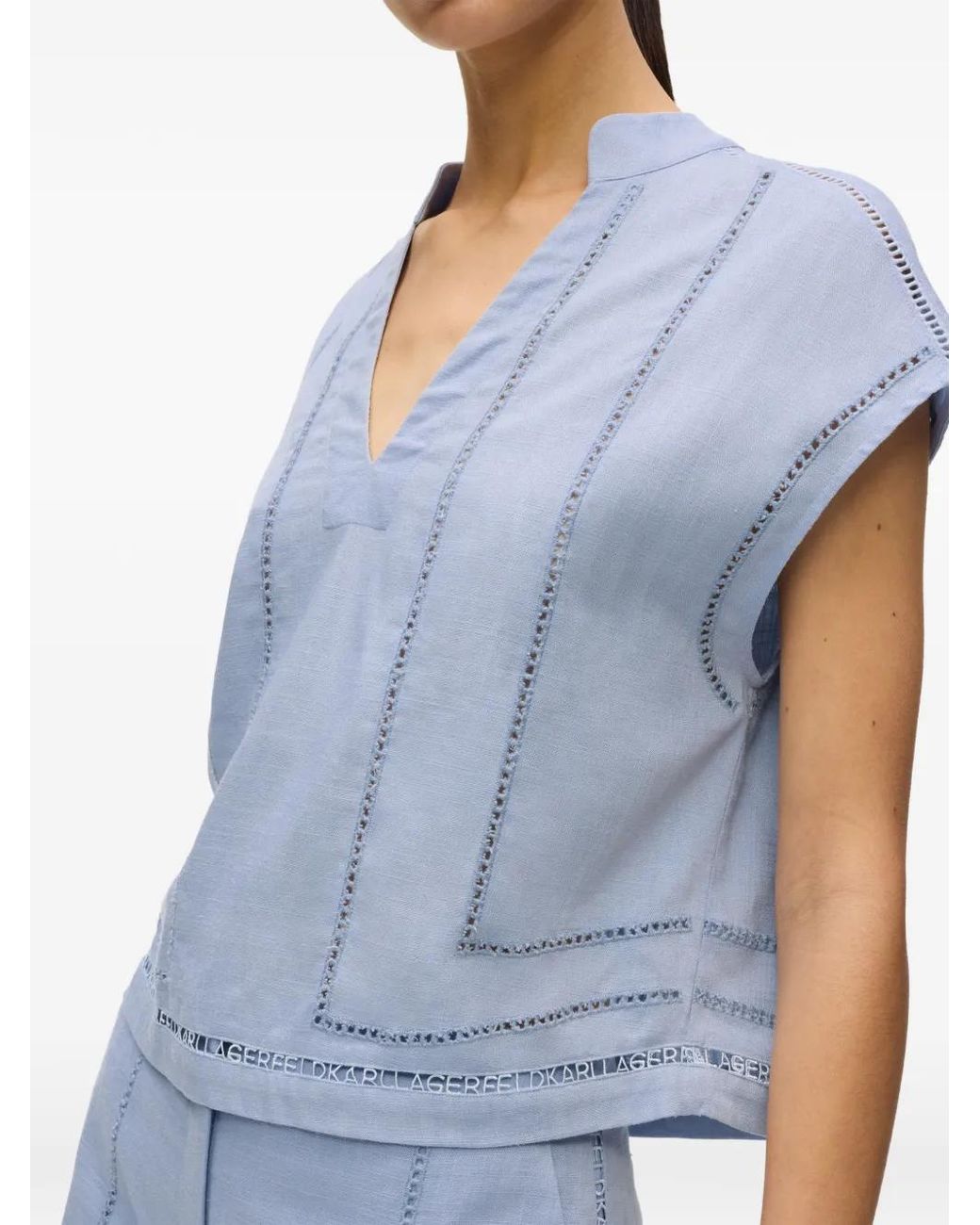 Karl Lagerfeld Blue Embroidered-Detail Blouse