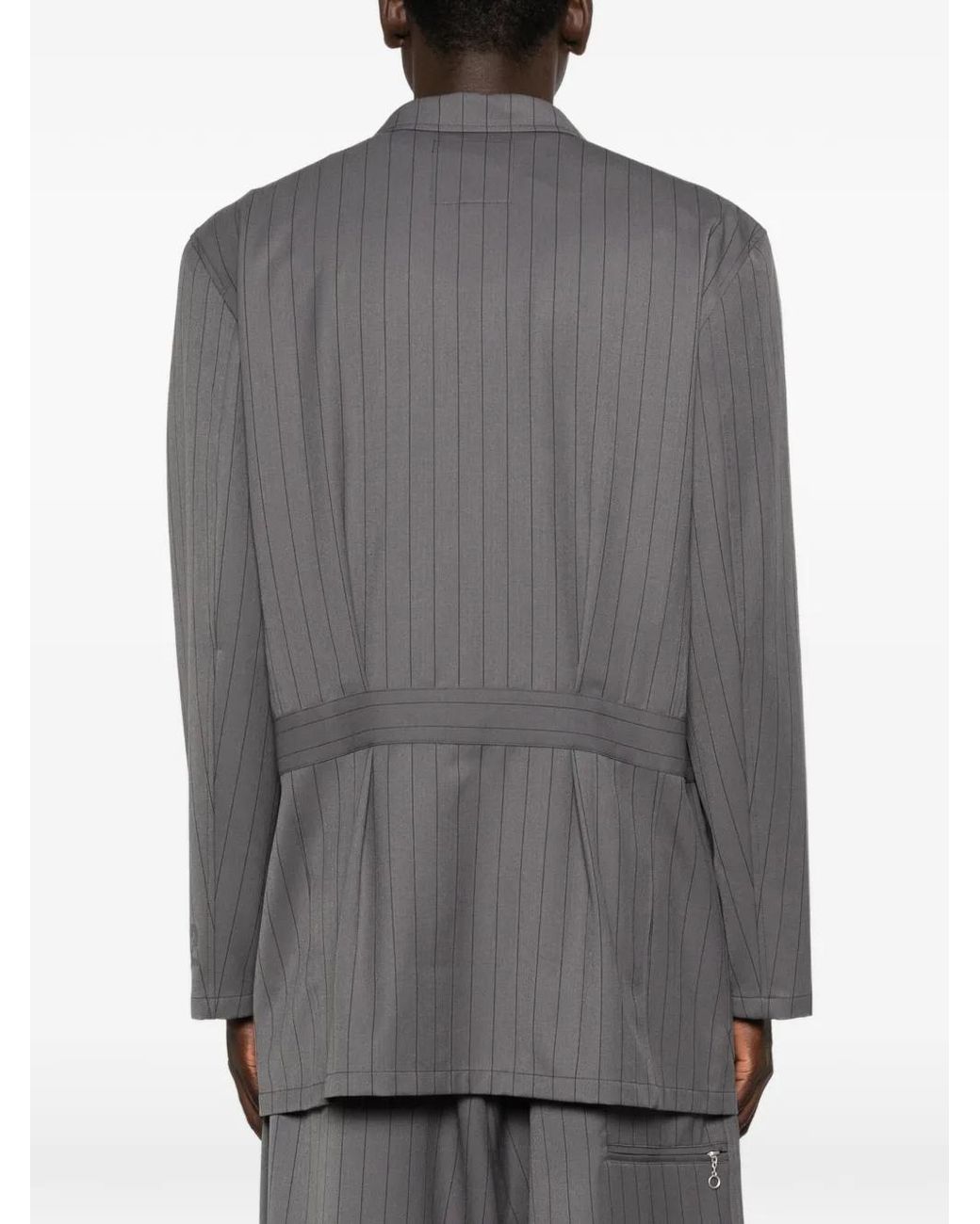 Y-3 Gray Pinstripe Refined Wool Chore Coat for men