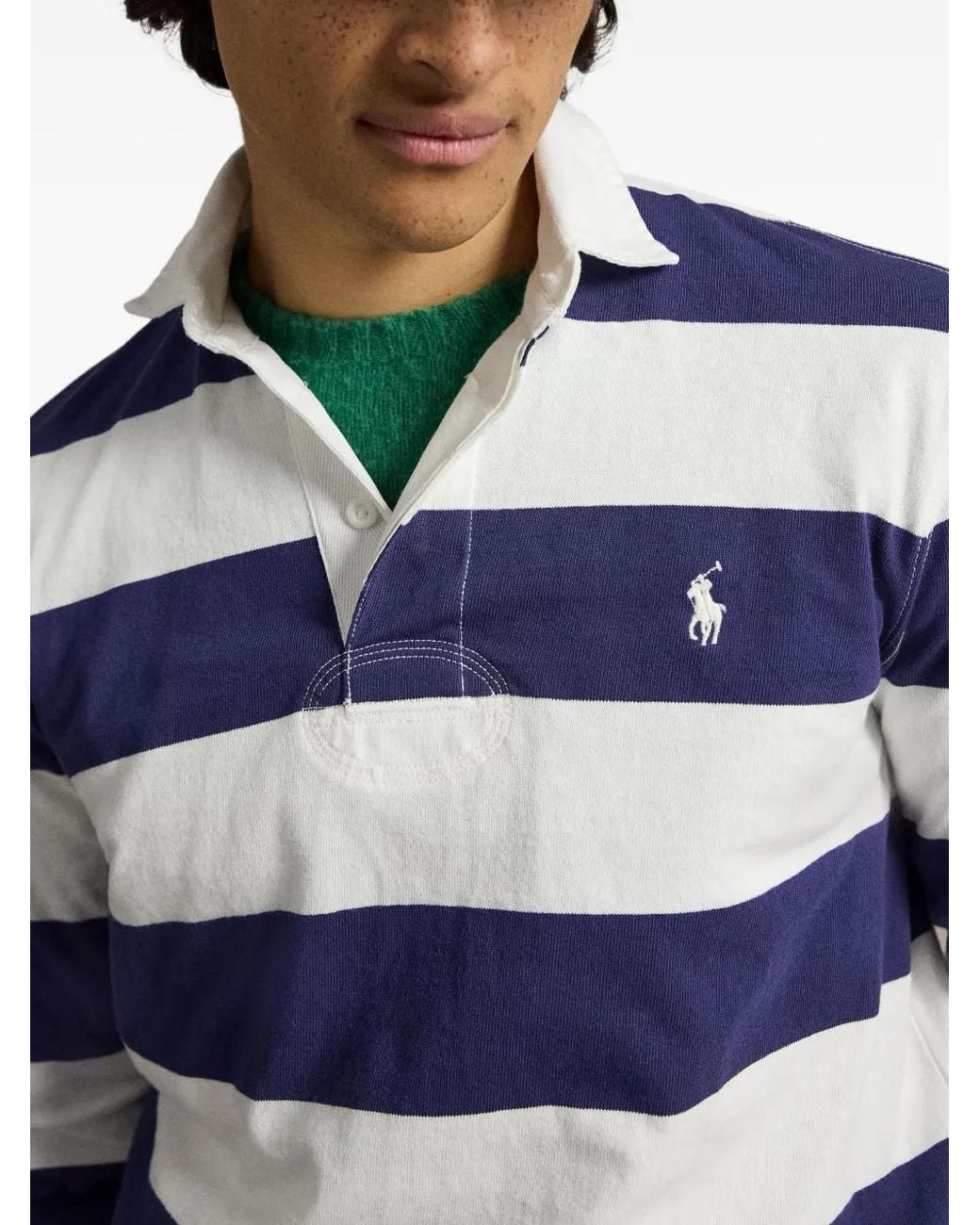 Polo Ralph Lauren Blue Rugby Striped Polo Shirt for men