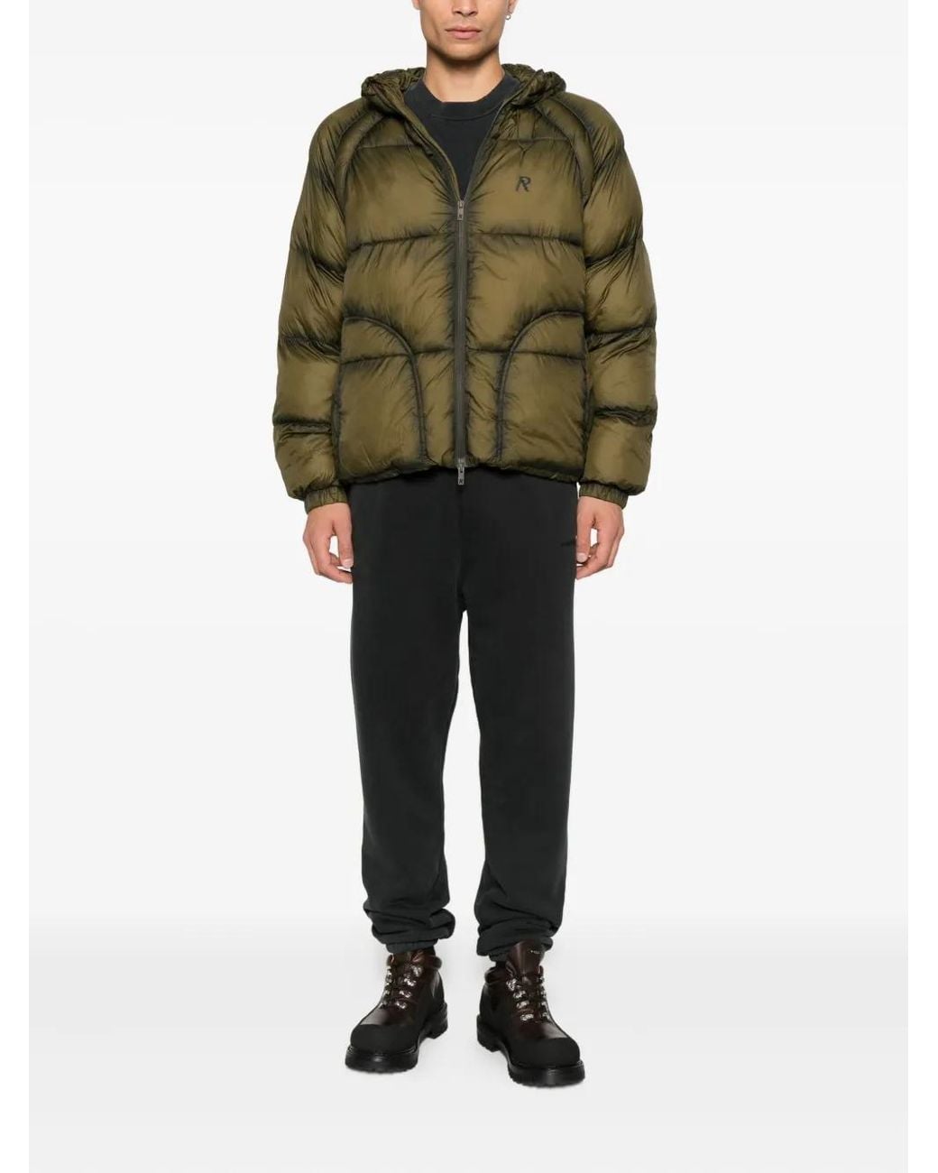 Represent Green Translucent Hooded Puffer Jacket for men